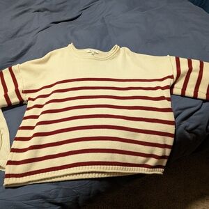 Madewell Women's Crewneck Sweater in Cream and Red Stripes